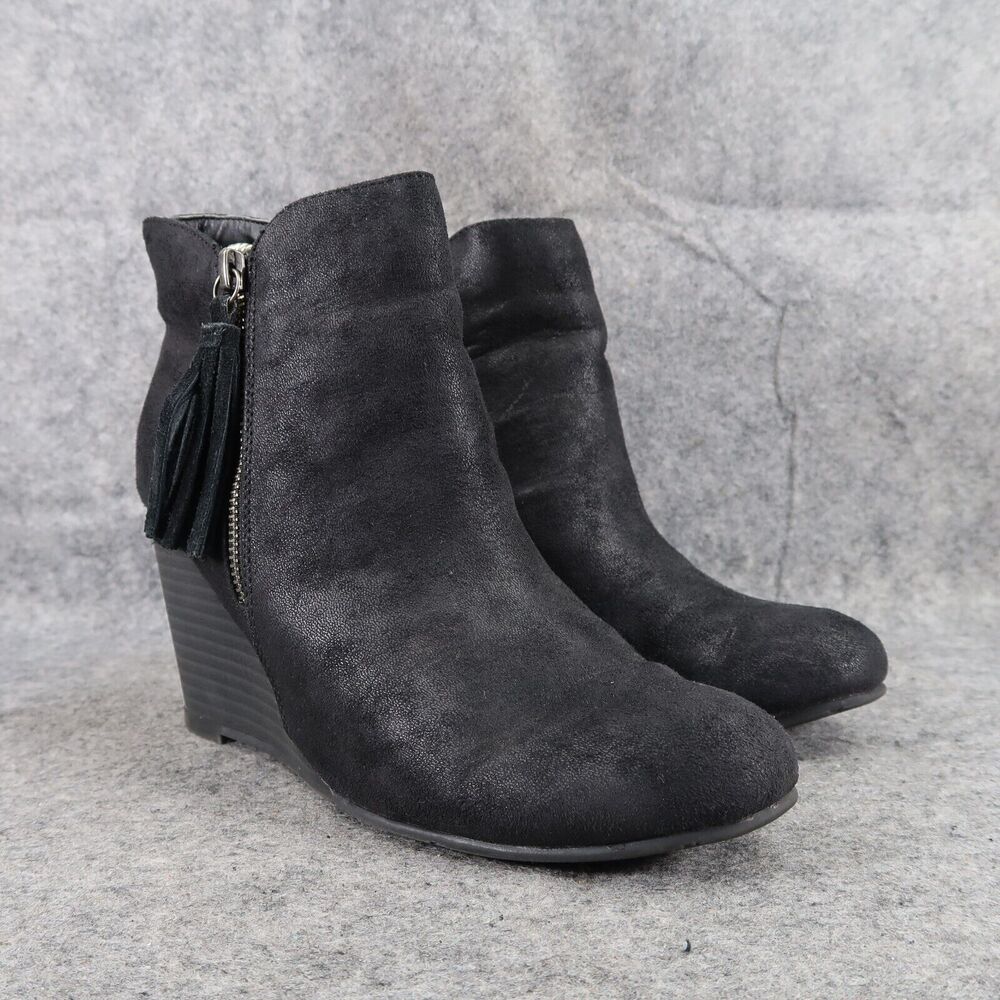 Mia Shoes Womens 8.5 Booties Wedge Fashion Buckley Lifestyle Classic Black Zip
